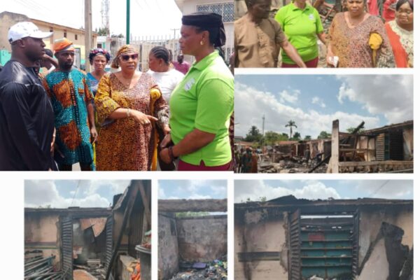 Ibadan North LG Chair, Hon. Comforter, PDP Vice Chairman Visit Scene As Fire Razes Shops At Yemetu