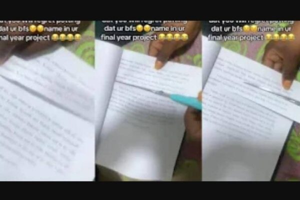 GBAM! Lady Tears Out Boyfriend’s Name From Final Year Project After Breakup
