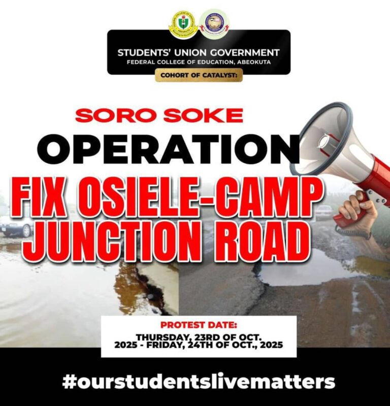 FCE Students Declare Protest Over Deplorable Abeokuta/Ibadan Expressway 